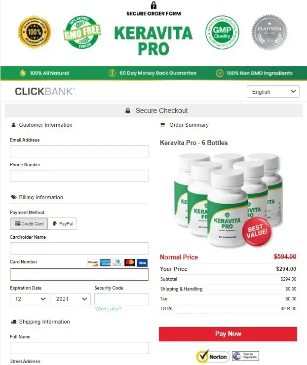 Keravita Pro order page